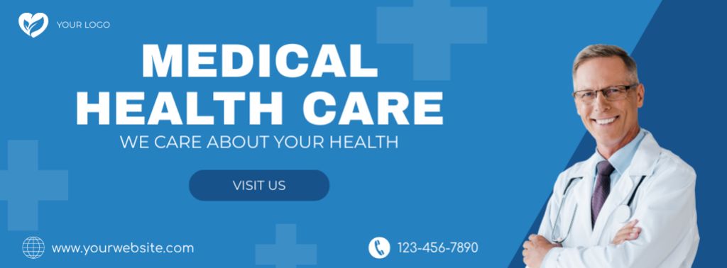 Medical Healthcare with Smiling Doctor Facebook cover – шаблон для дизайну