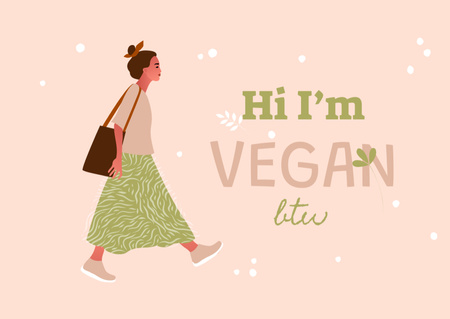 Vegan Lifestyle Concept with Stylish Woman Postcard Design Template