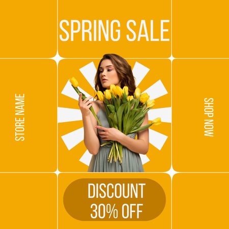 Designvorlage Spring Sale Offer with Woman with Tulip Bouquet für Instagram AD