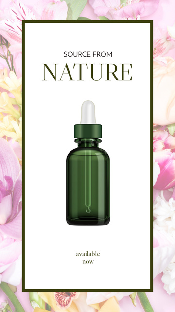 Natural Skincare Oil Ad in Floral Frame Instagram Story Πρότυπο σχεδίασης