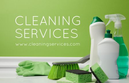 Cleaning Services Offer with Cleaning Products Business Card 85x55mm Design Template