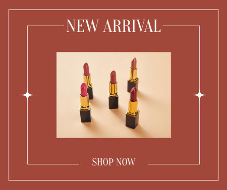 New Cosmetics Arrival Ad with Lipsticks Facebookデザインテンプレート