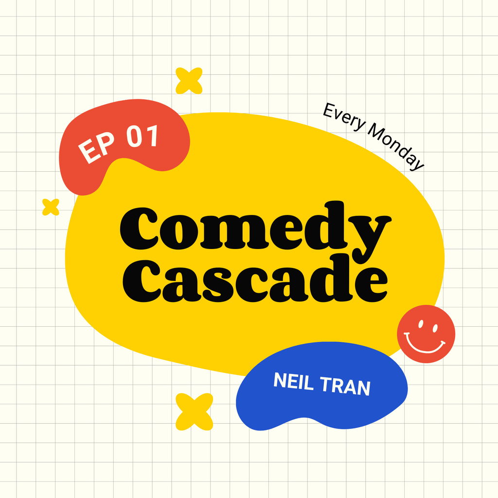 Comedy Episode Ad with Bright Colorful Blots Podcast Cover Šablona návrhu