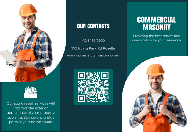 Commercial Masonry Services Green Brochure – шаблон для дизайна