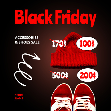 Prodej doplňků a obuvi na černý pátek Instagram Šablona návrhu