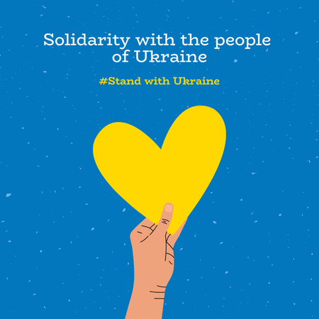 Solidarity with People of Ukraine with Yellow Heart in Blue Instagram Design Template