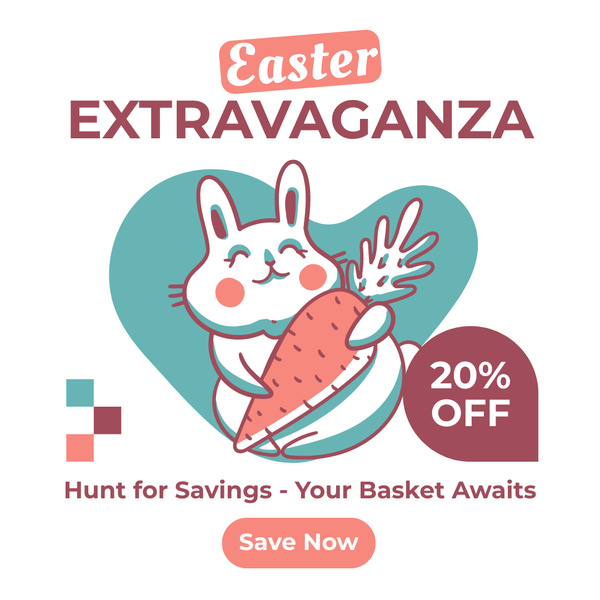 Easter Discount Offer with Cute Rabbit holding Carrot