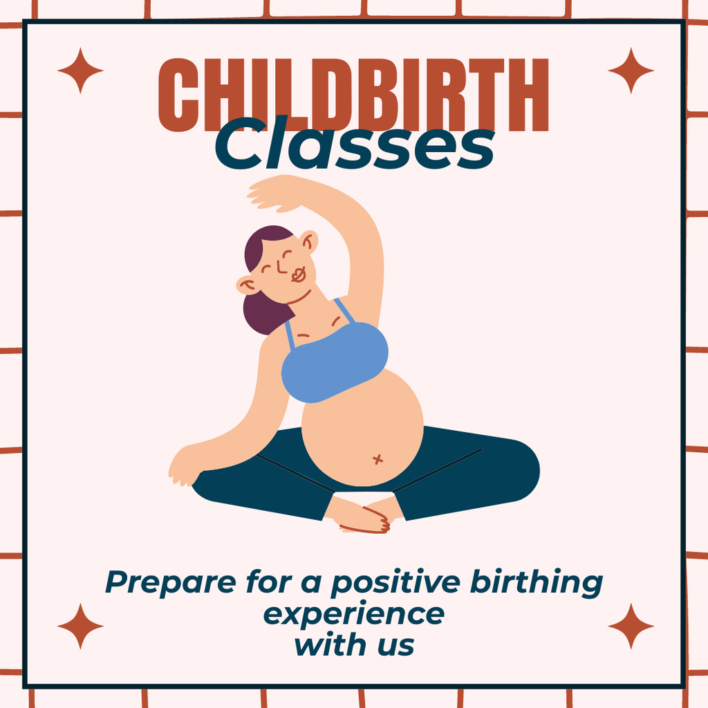 Ontwerpsjabloon van Instagram AD van Childbrith Classes with Cute Pregnant Woman