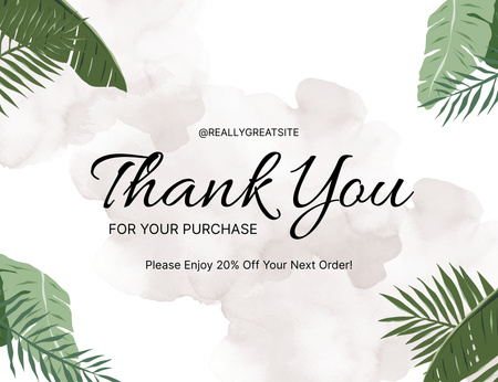 Köszönjük zöld levelekkel ellátott vásárlási üzenetét Thank You Card 5.5x4in Horizontal tervezősablon