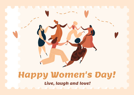 Inspirational Phrase on Women's Day with Dancing Women Card Design Template