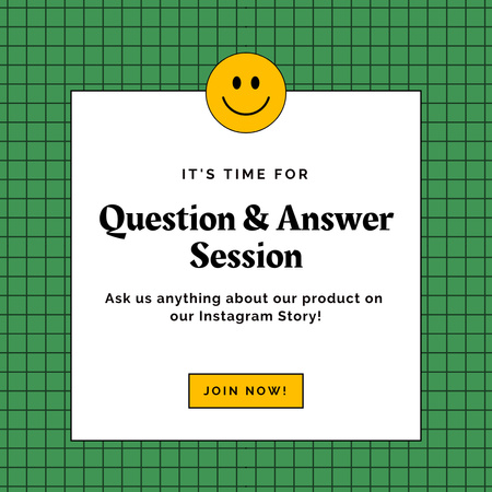 Ontwerpsjabloon van Instagram van Q&A Sessie Uitnodiging met Leuke Smiley