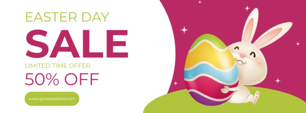 Plantilla de diseño de Easter Sale Ad with Cute Rabbit Holding Painted Egg Facebook cover 