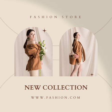 Fashion Ad with Girl in Brown Outfit Instagram Design Template