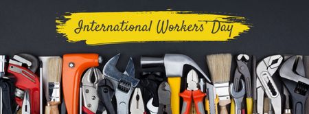 Happy International Workers' Day Greetings With Set Of Tools Facebook cover Design Template