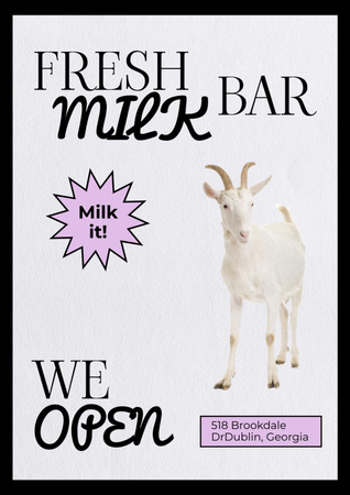 Bar Opening Ad with Cute Goat Poster A3 Tasarım Şablonu