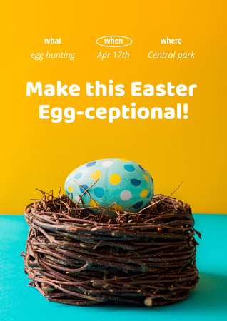 Easter Holiday with Egg in Nest Poster Design Template