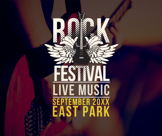 Plantilla de diseño de Rock Festival Invitation Guitar Icon Facebook 