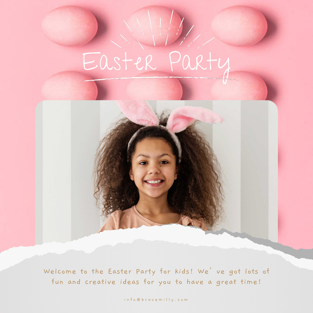 Designvorlage Easter Girl in Bunny Ears für Animated Post