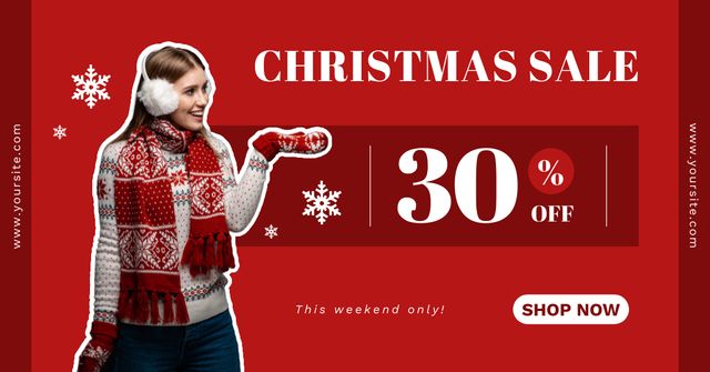 Christmas Sale of Winter Knitwear Red Facebook AD Design Template