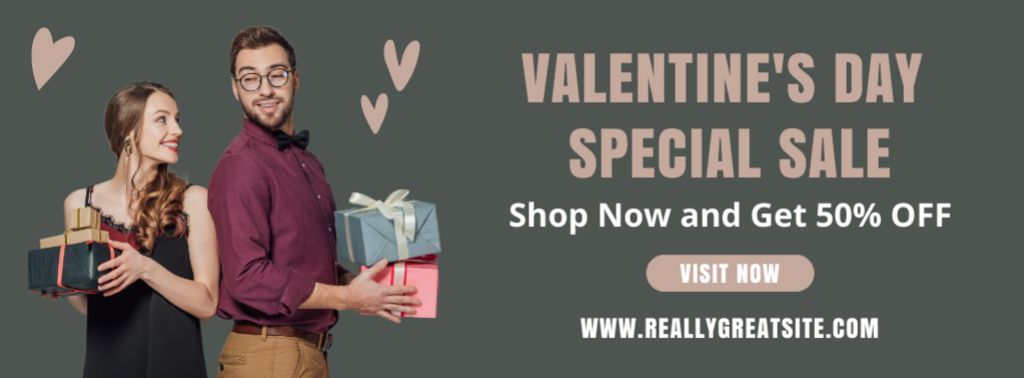 Ontwerpsjabloon van Facebook cover van Valentine's Day Sale with Happy Couple in Love