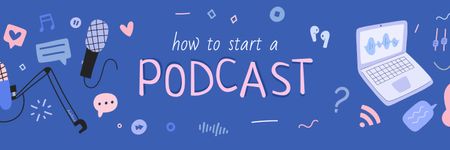 Podcast Ad with Broadcasting Icons Twitterデザインテンプレート