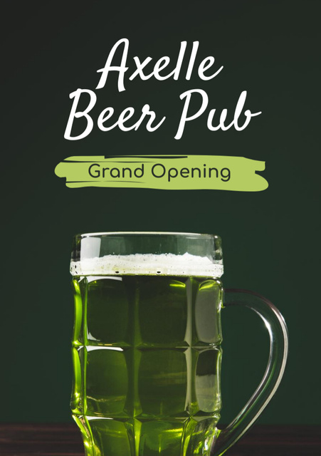 Pub Grand Opening with Beer in Glass Flyer A5 Design Template