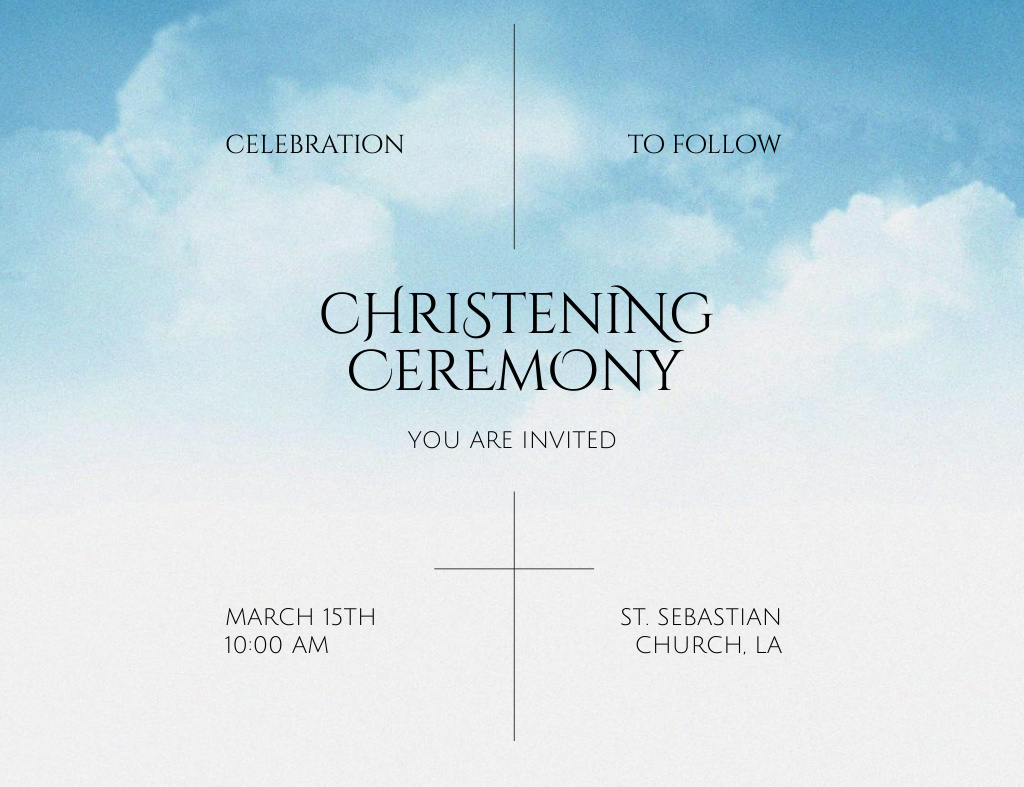 Christening Ceremony With Clouds In Sky Invitation 13.9x10.7cm Horizontal Design Template