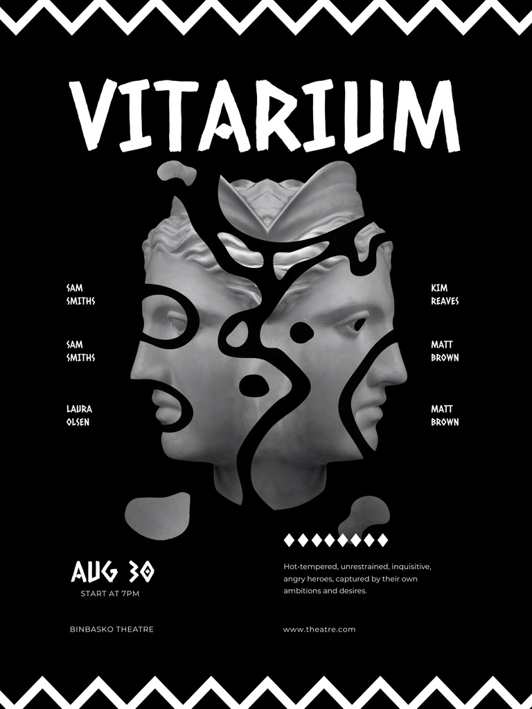 Vibrant Theatrical Show Announcement on Black Poster US Tasarım Şablonu