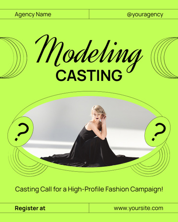 Modell Casting reklámozása fekete ruhás nővel Instagram Post Vertical tervezősablon