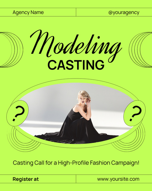 Template di design Advertising Model Casting with Woman in Black Dress Instagram Post Vertical