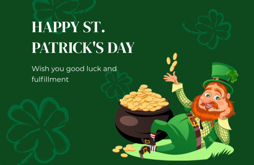 Festive St. Patrick's Day Message With Leprechaun Thank You Card 5.5x8.5in Design Template
