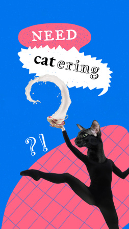 Funny Black Cat with Female Dancer Body Instagram Story Design Template