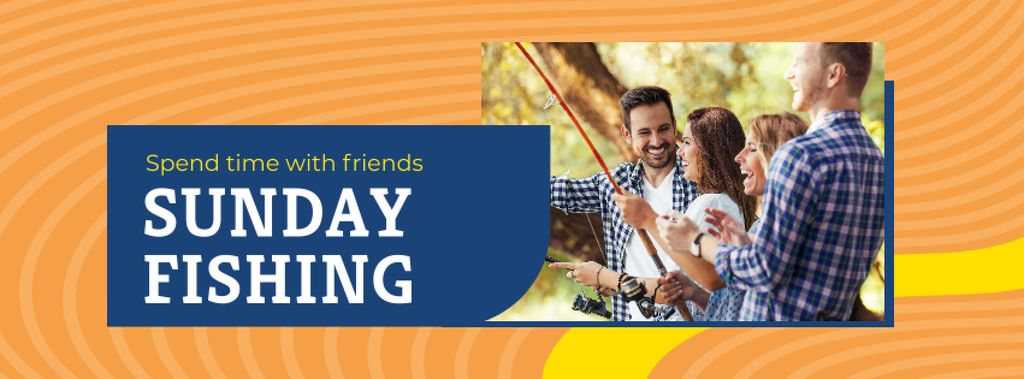 Happy friends fishing and having fun Facebook cover Design Template
