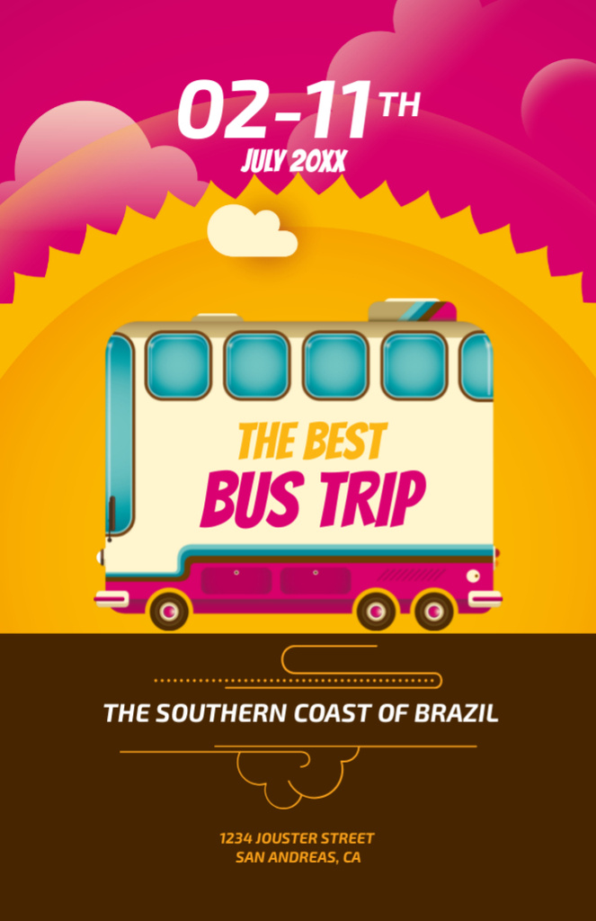 Brazil Bus Trip Offer With Illustration Invitation 5.5x8.5in Modelo de Design