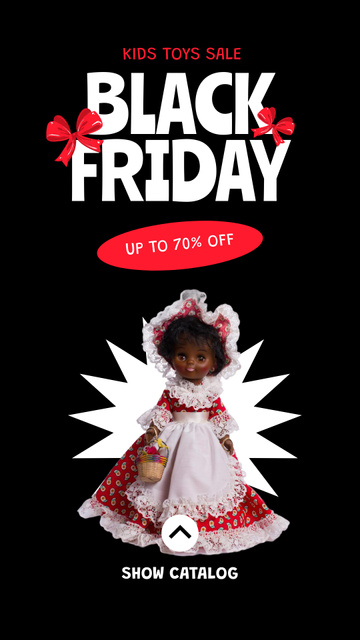 Toys Sale on Black Friday with Cute Doll Instagram Story Πρότυπο σχεδίασης
