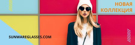 Реклама солнцезащитных очков с красивой девушкой на светлой стене Email header – шаблон для дизайна
