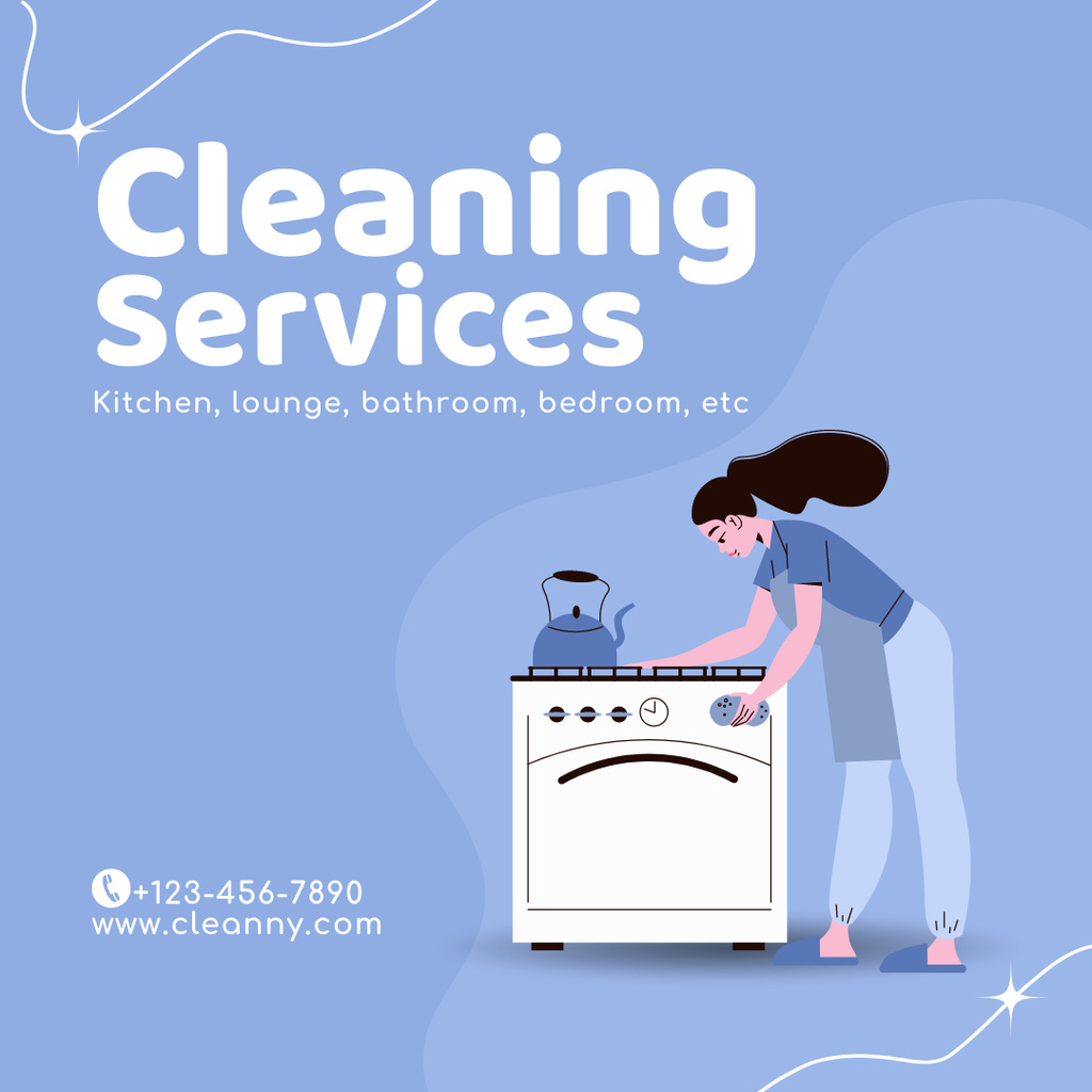 House Cleaning Services with Girl in Kitchen Instagram AD Tasarım Şablonu
