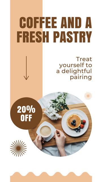 Ontwerpsjabloon van Instagram Story van Mellow Coffee And Sweet Pancakes At Discounted Rates Offer