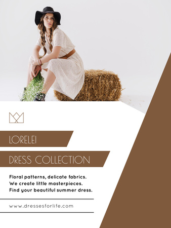 Fashion Ad with Woman in Stylish Dress with Flowers Poster 36x48in Design Template