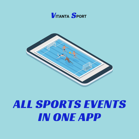Sport App Ad with Players on Phone Screen Instagram Design Template