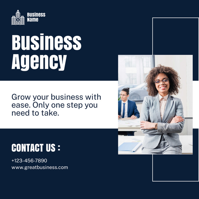 Business Agency Service Ad on Dark Blue LinkedIn post Modelo de Design