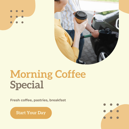 Akaryakıt İstasyonunda Sabah Kahvesi İkramı Instagram Tasarım Şablonu