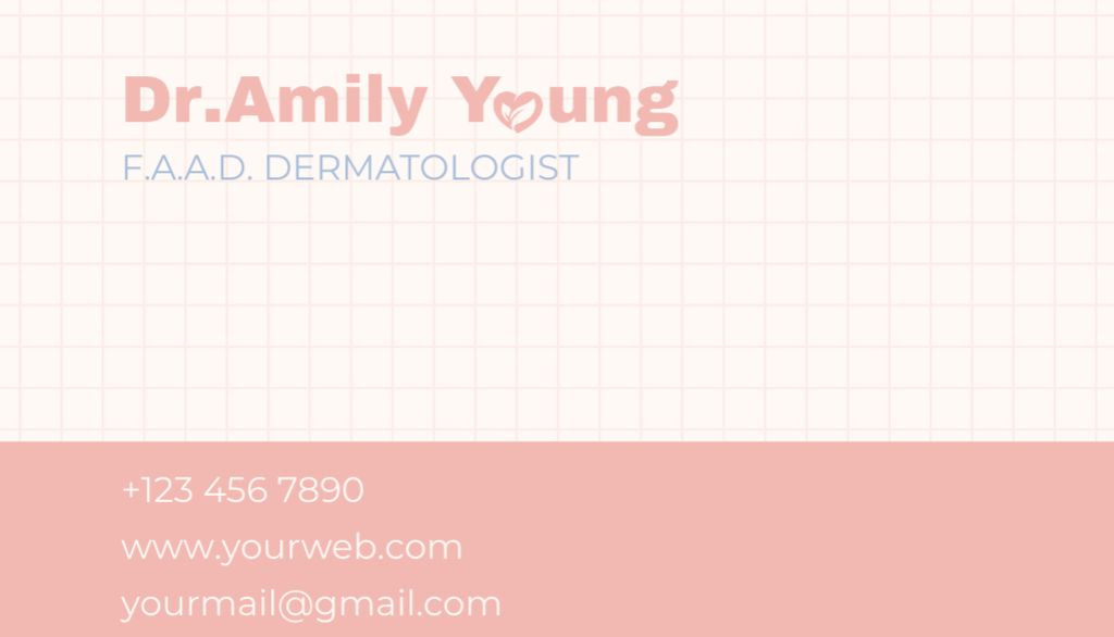 Dermatologist Services Ad with Illustration of Doctor on Pink Business Card US Πρότυπο σχεδίασης