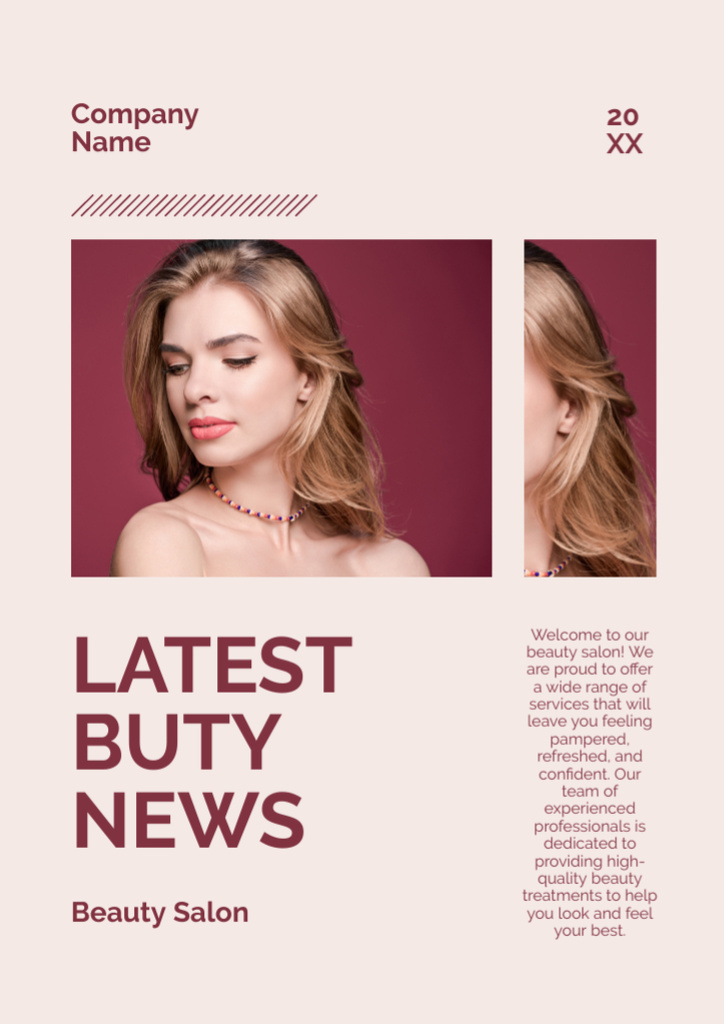 Beautiful Young Woman with Healthy Hair and Makeup Newsletter Design Template