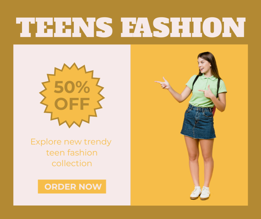 Designvorlage Trendy Teen Clothes Collection With Discount für Facebook