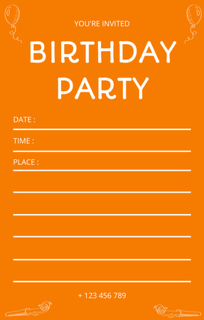 Plantilla de diseño de Anuncio de fiesta de cumpleaños en naranja Invitation 4.6x7.2in 