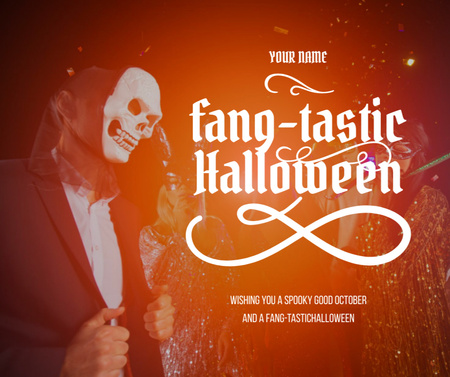 Halloween Holiday Greeting with Man in Costume Facebook Design Template