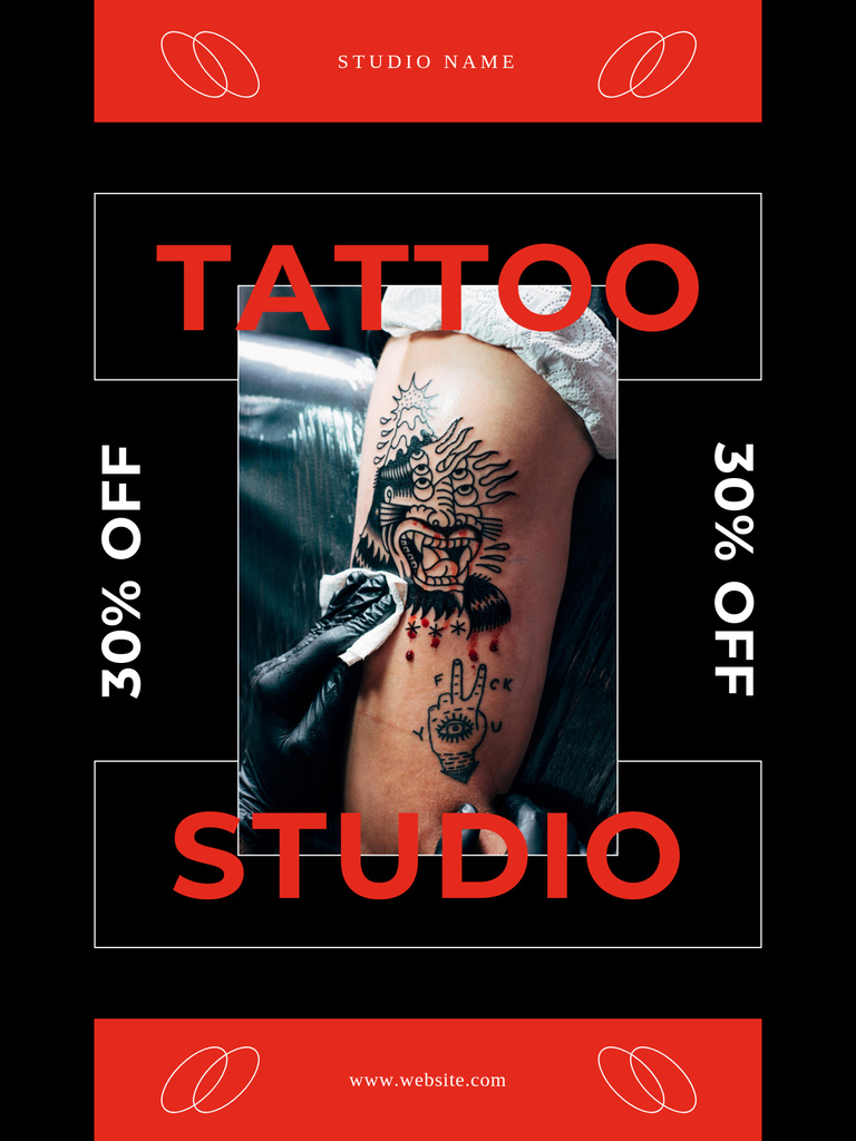 Abstract Tattoos In Studio Service Offer With Discount Poster US – шаблон для дизайна