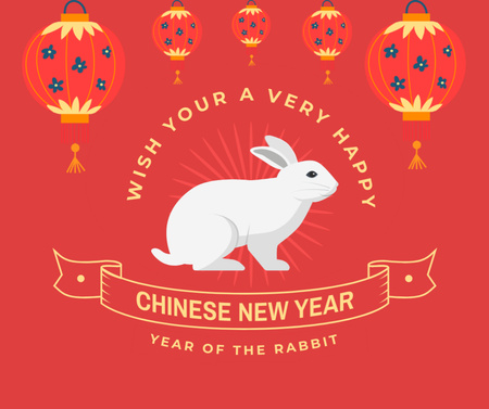 Chinese New Year Greetings with Rabbit Image Facebook Design Template