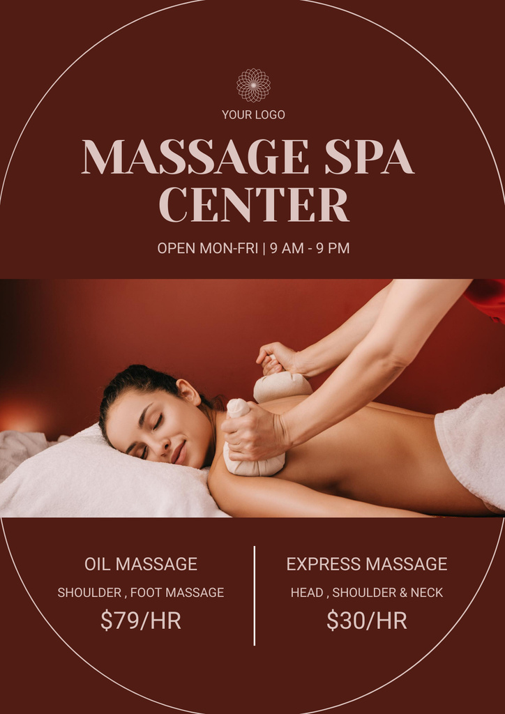 Spa Center Promotion with Young Woman Getting Massage Poster – шаблон для дизайна